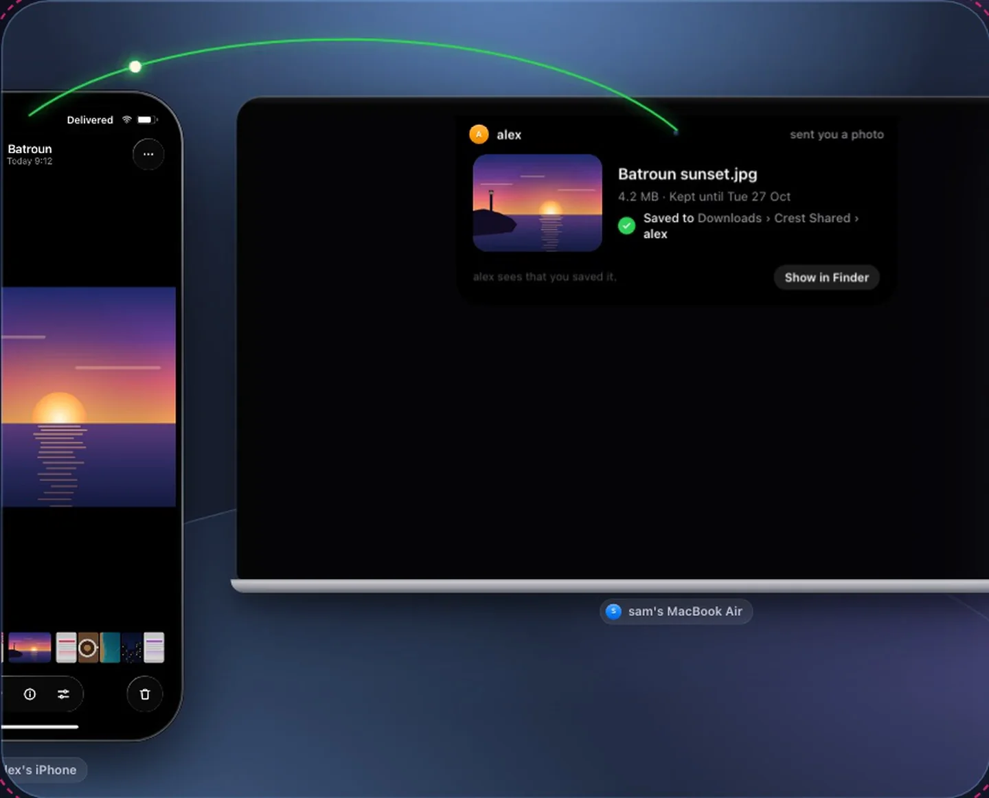 A design preview: a photo shared from an iPhone to a Mac