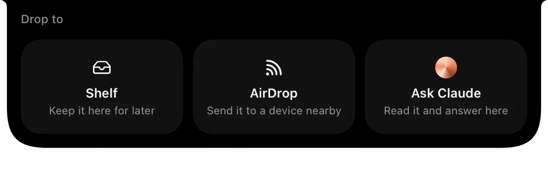 Dropping a file on the notch: Shelf, AirDrop or Ask Claude