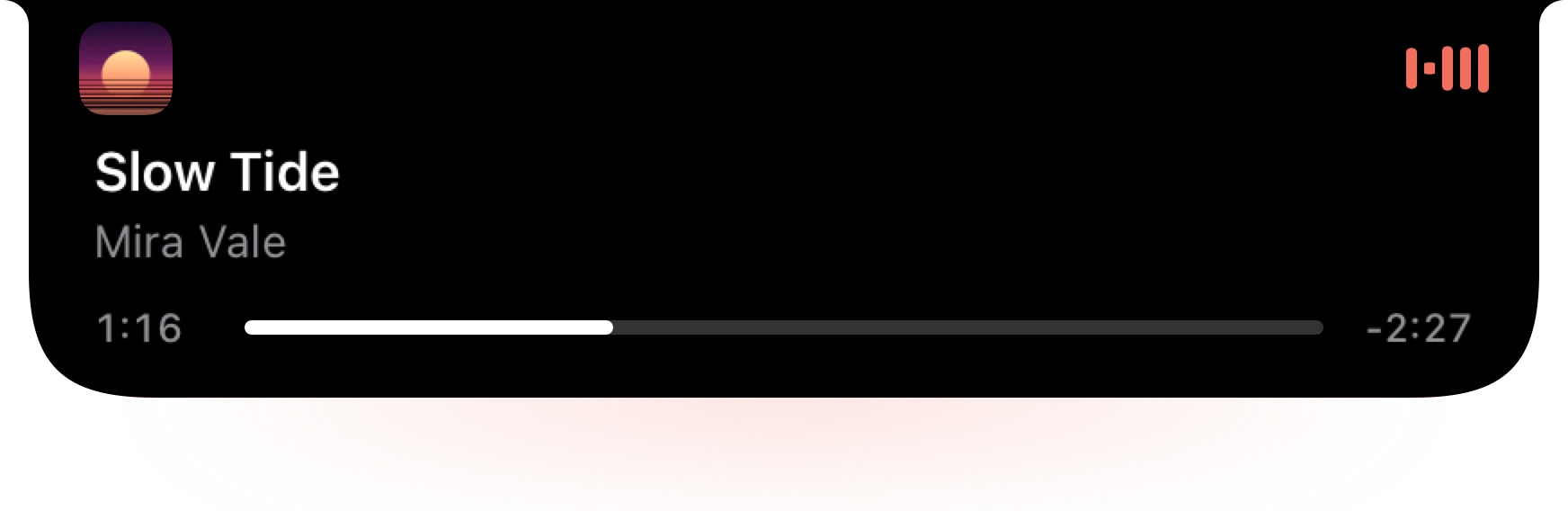 Crest's peek under the MacBook notch: the song, the artist and the controls, in the same black shape as the notch