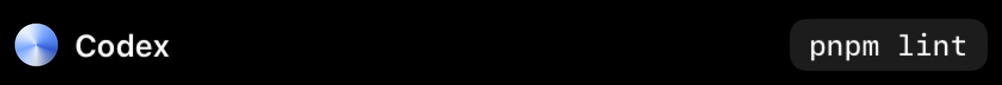 Crest's closed notch with Codex waiting: it wants to run pnpm lint.