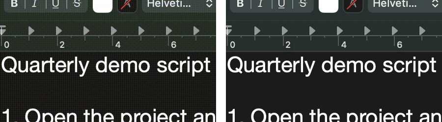Two crops of the same frame side by side. Left, from the plain conversion: the dark grey window has turned olive and grainy. Right, from the palette conversion: the window is the same dark grey as on screen