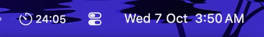Part of the menu bar: the battery icon, a timer icon with 24:24, the Control Center icon and the date