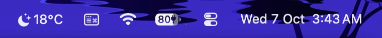 The right side of a MacBook menu bar: a moon icon and 18°C, then the input menu, Wi-Fi, battery, Control Center and the date and time