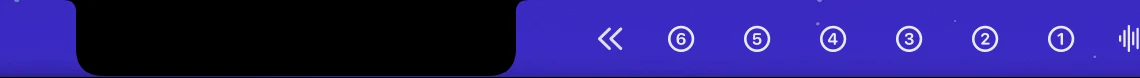 The right side of a MacBook menu bar on macOS 27: the black notch, then a double arrow pointing left, then numbered test icons 6 to 1 and the system icons