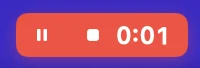 Take's menu bar item while recording: a red pill with a pause button, a stop button and the time 0:01